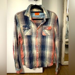Scotch & Soda men’s casual flannel, orange/blue/green (size: large)